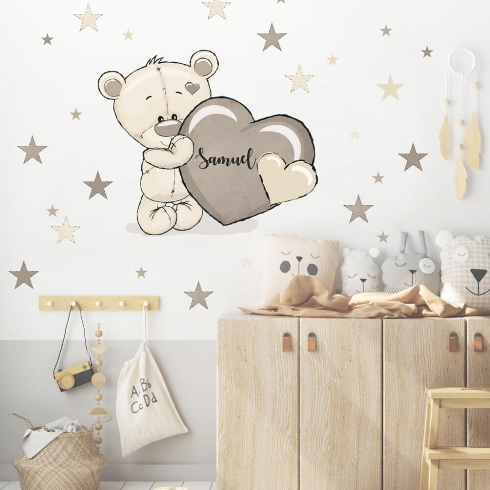 Adesivo da parete per bambini - Orsacchiotto con nome