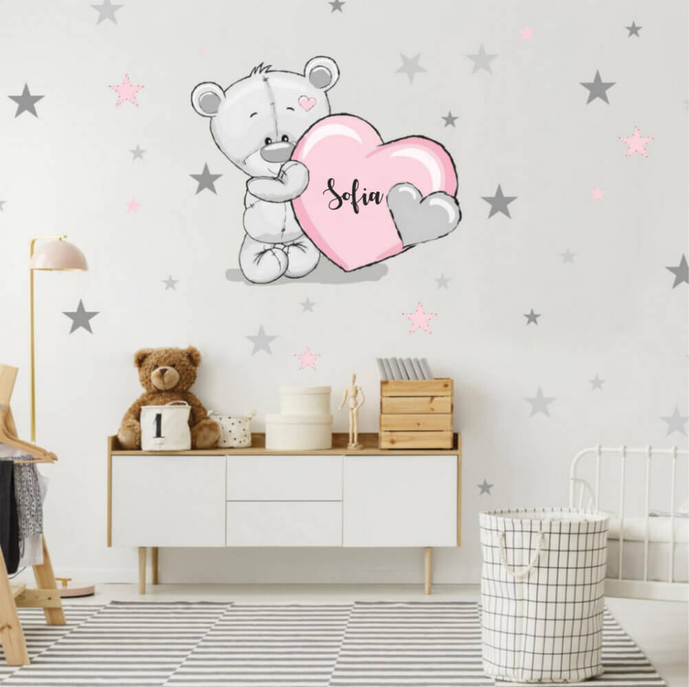 Adesivo da parete per bambini - Orsetto con nome