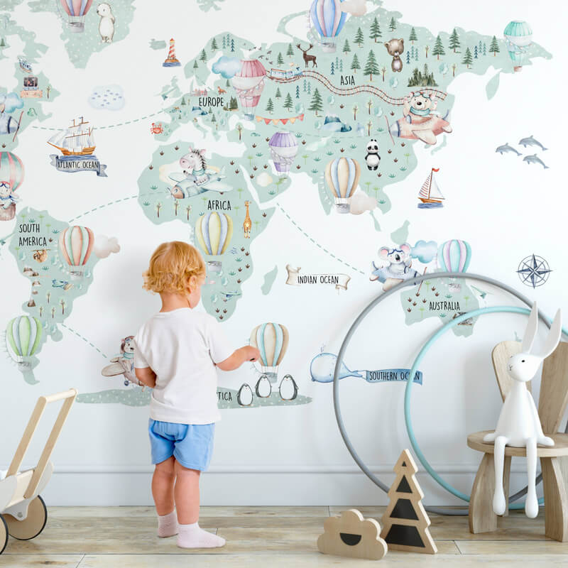 Mappa del mondo Con Dei Paesi Nome Inglese Da Parete Adesivi Per Ufficio  Aula Studio Room