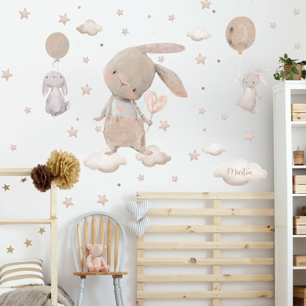 Adesivi per bambini - Coniglietti con palloncini