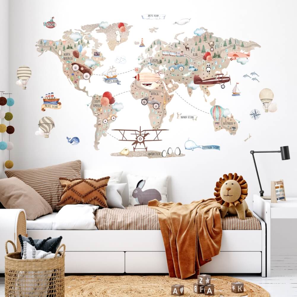 La mappa mondiale di colore marrone per i piccoli avventurieri
