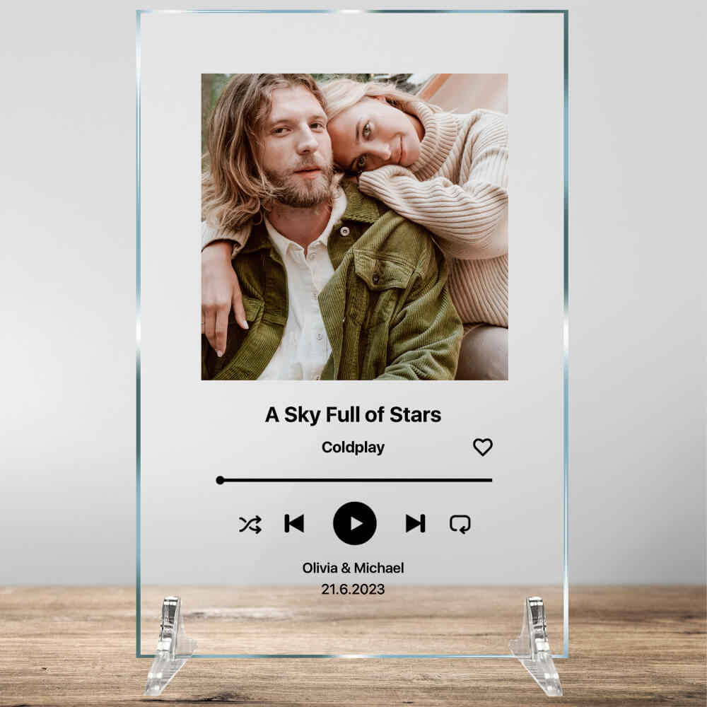 Placca con foto e testo personalizzato, vetro Spotify con foto