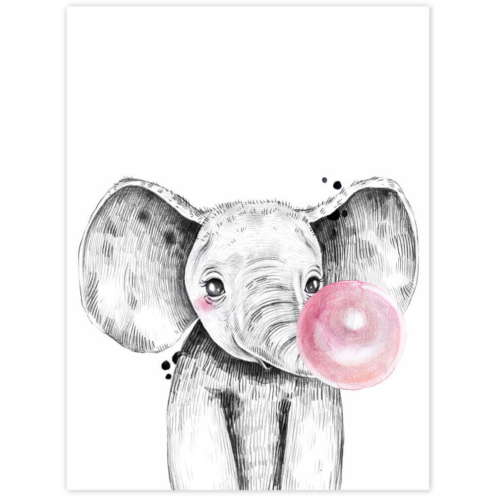 Quadro da parete - Elefante con la bolla rosa