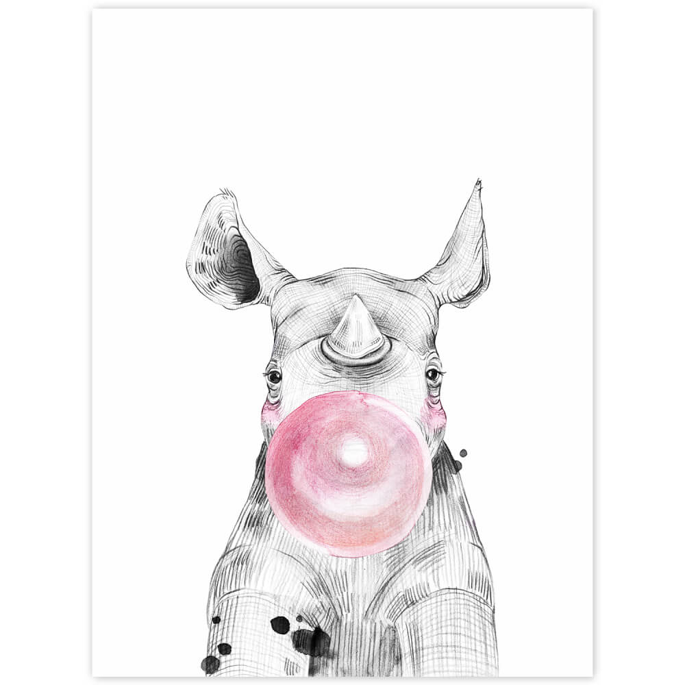 Quadro da parete - Ippopotamo con la bolla rosa
