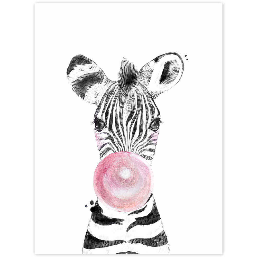 Quadro da parete - Zebra con la bolla rosa